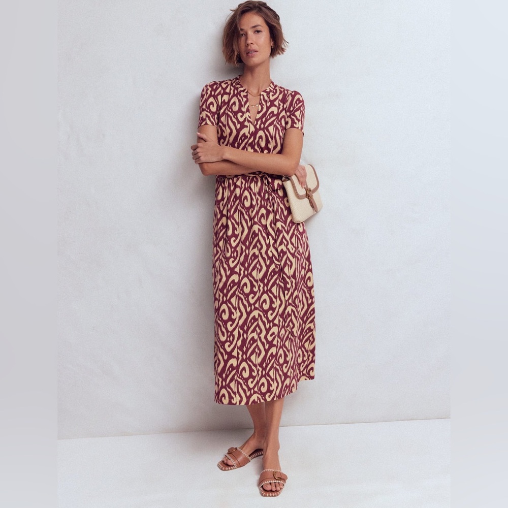 NWT BODEN Naomi Jersey Midi Dress in Deep Wisteria Ikat